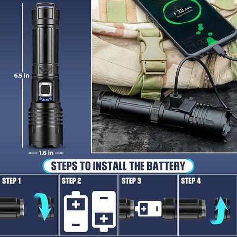 مصابيح LED قابلة لإعادة الشحن لومن عالي، 990,000 لومن مصابيح يدوية فائقة السطوع مع 5 أوضاع، مصابيح فلاش قوية مقاومة للماء متعددة الوظائف للتخييم المنزلي (عبوة من قطعتين) in Kuwait