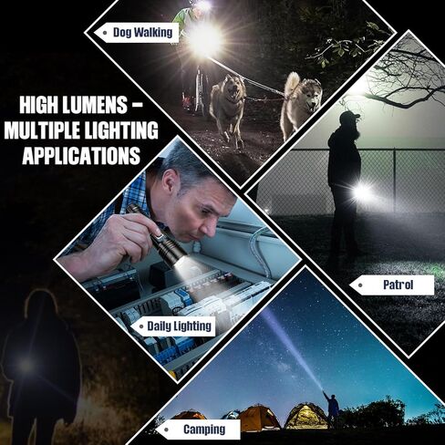 مصابيح LED قابلة لإعادة الشحن لومن عالي، 990,000 لومن مصابيح يدوية فائقة السطوع مع 5 أوضاع، مصابيح فلاش قوية مقاومة للماء متعددة الوظائف للتخييم المنزلي (عبوة من قطعتين) in Kuwait