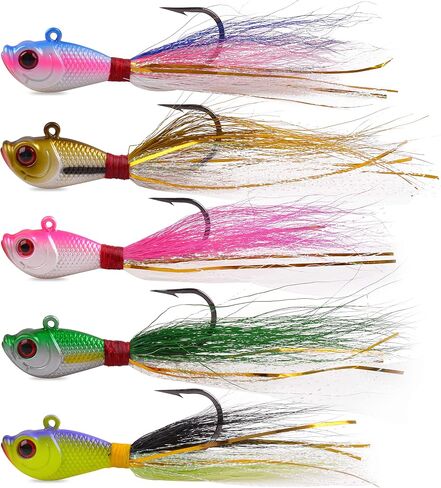 Bucktail Jigs Saltwater Lures,3/5PCS Bucktail Hair Jigs Head Fishing Lure Baits Assorted Kit for Bass Striper Bluefish Surf Fishing 1/4oz 1/2oz 1oz 1.5oz 2oz in Saudi Arabia