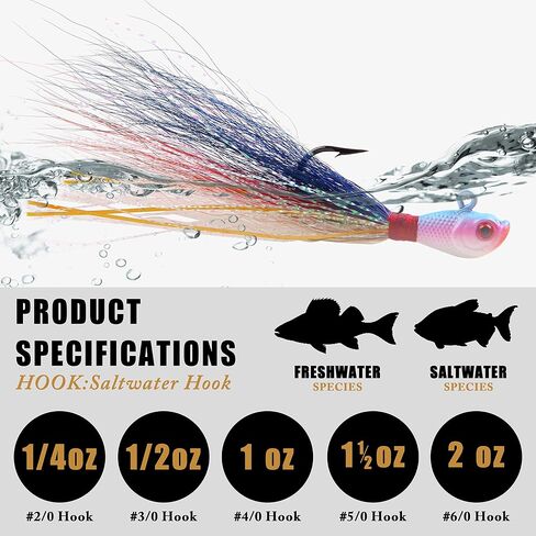 Bucktail Jigs Saltwater Lures,3/5PCS Bucktail Hair Jigs Head Fishing Lure Baits Assorted Kit for Bass Striper Bluefish Surf Fishing 1/4oz 1/2oz 1oz 1.5oz 2oz in Saudi Arabia