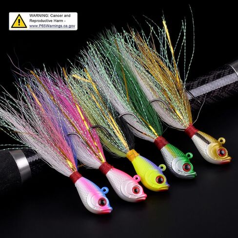 Bucktail Jigs Saltwater Lures,3/5PCS Bucktail Hair Jigs Head Fishing Lure Baits Assorted Kit for Bass Striper Bluefish Surf Fishing 1/4oz 1/2oz 1oz 1.5oz 2oz in Saudi Arabia