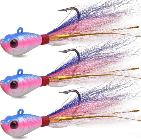 Bucktail Jigs Saltwater Lures,3/5PCS Bucktail Hair Jigs Head Fishing Lure Baits Assorted Kit for Bass Striper Bluefish Surf Fishing 1/4oz 1/2oz 1oz 1.5oz 2oz in Saudi Arabia