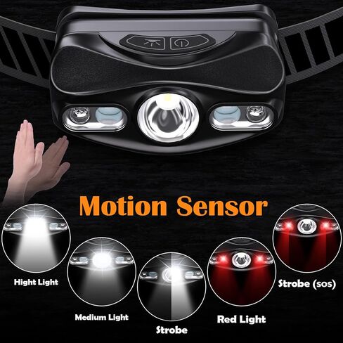 LED Headlamp, Motion Sensor Headlight with 5 Modes & Adjustable Head, USB Rechargeable, IPX4 Waterproof Lightweight Headlamp Flashlight for Outdoors, Cycling, Running, Camping, Hiking in Saudi Arabia