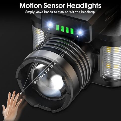 مصباح أمامي 200000 لومن قابل لإعادة الشحن XHP70.2 مصباح أمامي LED قوي للغاية، ضبط التركيز 3 أوضاع مصباح أمامي مقاوم للماء، وظيفة بنك الطاقة للتخييم وركوب الدراجات والمشي لمسافات طويلة (ج) in Kuwait