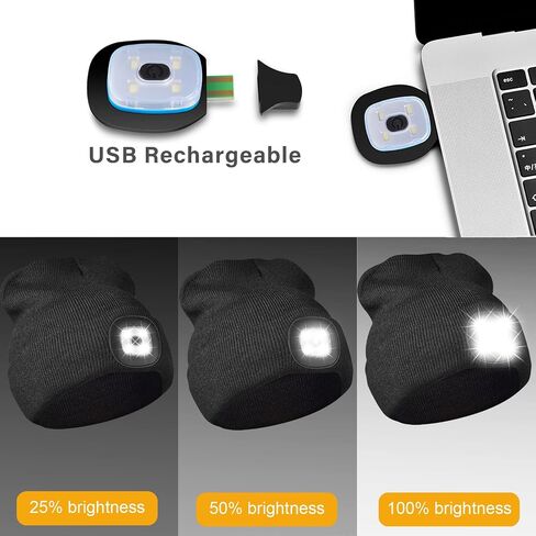 Rechargeable LED Beanie Cap, Hands Free LED Flashlight Lighted Headlamp Hat, Warmer Knit Cap Hat (Black) in Saudi Arabia