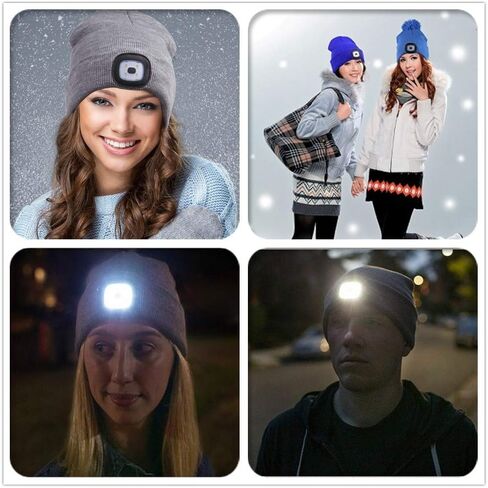 Rechargeable LED Beanie Cap, Hands Free LED Flashlight Lighted Headlamp Hat, Warmer Knit Cap Hat (Black) in Saudi Arabia