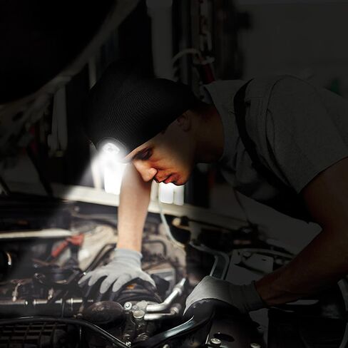 Rechargeable LED Beanie Cap, Hands Free LED Flashlight Lighted Headlamp Hat, Warmer Knit Cap Hat (Black) in Saudi Arabia