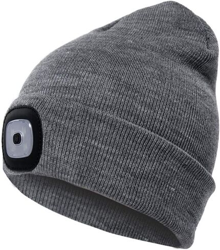Rechargeable LED Beanie Cap, Hands Free LED Flashlight Lighted Headlamp Hat, Warmer Knit Cap Hat (Black) in Saudi Arabia