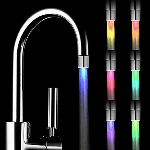 SNOMYRS 3-Color Temperature Sensitive Gradient LED Water Faucet Light Water Stream Color Changing Faucet Tap Sink Faucet for Kitchen and Bathroom (3 Color-1PC) in Kuwait