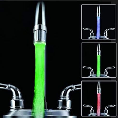 SNOMYRS 3-Color Temperature Sensitive Gradient LED Water Faucet Light Water Stream Color Changing Faucet Tap Sink Faucet for Kitchen and Bathroom (3 Color-1PC) in Kuwait
