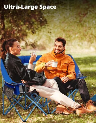 DEERFAMY Double Camping Chair for Adults, Breathable Folding Camping Chair with Cooler Bag and Insulated Cup Holders for Outdoor Travel Picnic, Portable Loveseat for 2/3 Person in Saudi Arabia