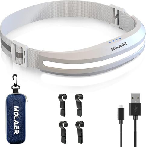 مصباح أمامي LED قابل لإعادة الشحن، مصباح أمامي عريض 230 درجة مع ضوء أحمر، خفيف الوزن، مقاوم للطقس، مصباح يدوي بمصدر ضوء للتخييم، والمشي لمسافات طويلة، والجري، والخارج - للبالغين والأطفال (أبيض) in Kuwait