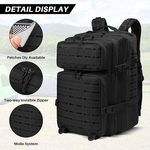 MINGPINHUIUS Military Tactical Men Backpack: 45L Large Assault Rucksack 3 Day Bug Out Bag for Outdoor Hiking Camping (Black) in Saudi Arabia