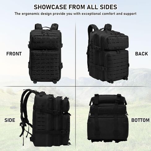MINGPINHUIUS Military Tactical Men Backpack: 45L Large Assault Rucksack 3 Day Bug Out Bag for Outdoor Hiking Camping (Black) in Saudi Arabia
