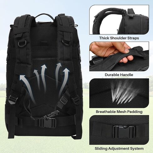 MINGPINHUIUS Military Tactical Men Backpack: 45L Large Assault Rucksack 3 Day Bug Out Bag for Outdoor Hiking Camping (Black) in Saudi Arabia