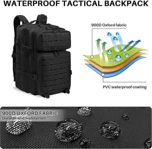 MINGPINHUIUS Military Tactical Men Backpack: 45L Large Assault Rucksack 3 Day Bug Out Bag for Outdoor Hiking Camping (Black) in Saudi Arabia