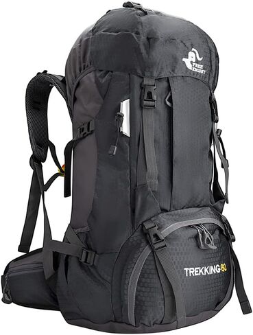 60L Hiking Backpack Waterproof Travel Hiking Camping with Daypack Cover (Black) in Saudi Arabia