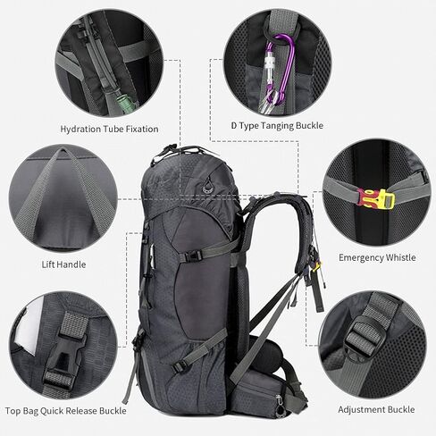 60L Hiking Backpack Waterproof Travel Hiking Camping with Daypack Cover (Black) in Saudi Arabia