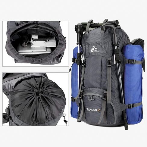 60L Hiking Backpack Waterproof Travel Hiking Camping with Daypack Cover (Black) in Saudi Arabia
