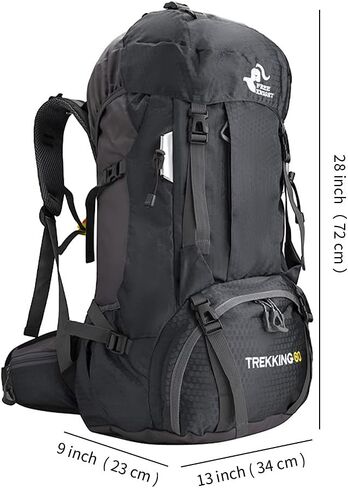 60L Hiking Backpack Waterproof Travel Hiking Camping with Daypack Cover (Black) in Saudi Arabia
