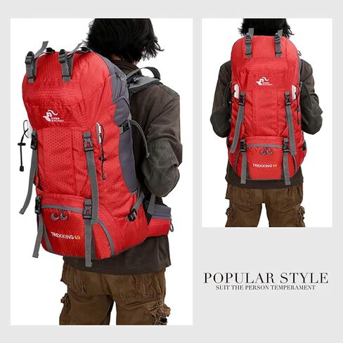 60L Hiking Backpack Waterproof Travel Hiking Camping with Daypack Cover (Black) in Saudi Arabia