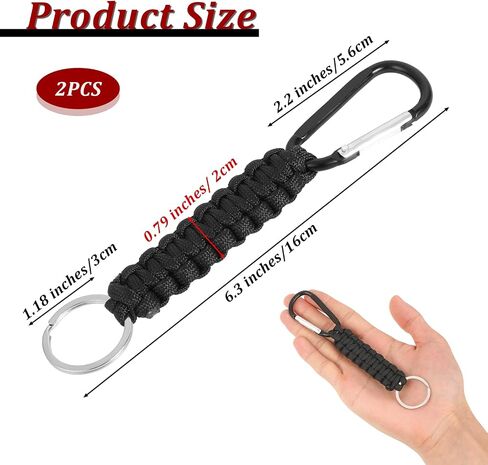 2 قطعة سلسلة مفاتيح صغيرة Carabianer Clip D Ring مع حلقة مفاتيح هوك منظم مفاتيح للرجال والنساء والتخييم والمشي لمسافات طويلة وصيد الأسماك (أسود) in Saudi Arabia
