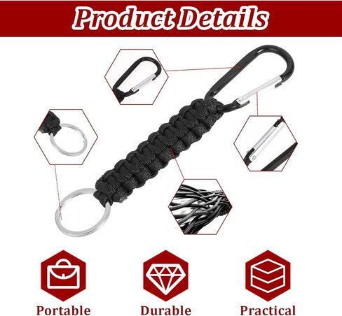 2 قطعة سلسلة مفاتيح صغيرة Carabianer Clip D Ring مع حلقة مفاتيح هوك منظم مفاتيح للرجال والنساء والتخييم والمشي لمسافات طويلة وصيد الأسماك (أسود) in Saudi Arabia