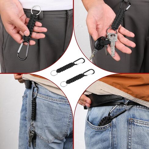 2 قطعة سلسلة مفاتيح صغيرة Carabianer Clip D Ring مع حلقة مفاتيح هوك منظم مفاتيح للرجال والنساء والتخييم والمشي لمسافات طويلة وصيد الأسماك (أسود) in Saudi Arabia