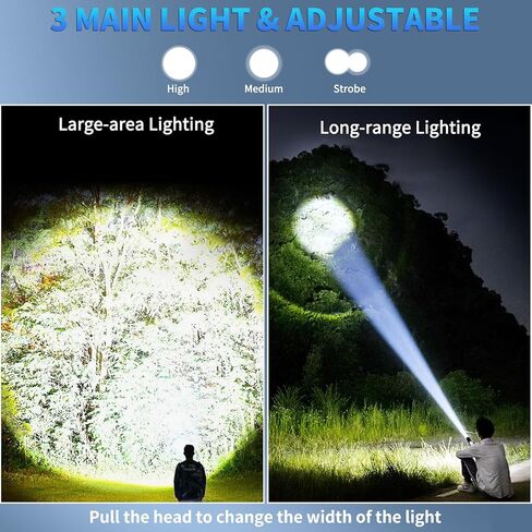 مصابيح LED قابلة لإعادة الشحن لومن عالي، 900,000 لومن مصباح يدوي فائق السطوع مع 7 أوضاع ومقاومة للماء، مصابيح يدوية قوية للتخييم والطوارئ والمنزل (عبوتان) in Kuwait