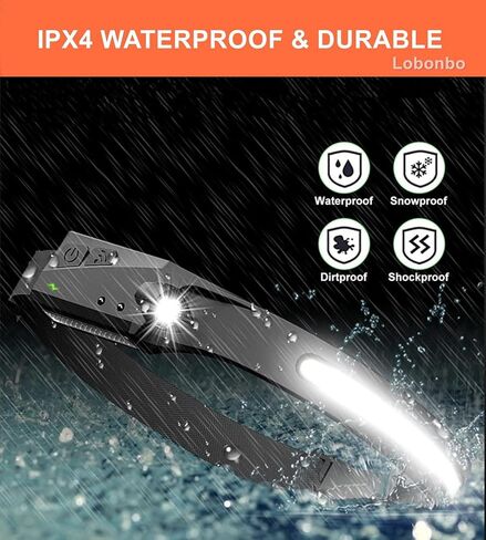 Headlamp Rechargeable, 230° Wide Beam Head Lamp,Portable Lightweight headlaght with Motion Sensor- Adults Camping Accessories Gear,Waterproof Head Light Flashlight for Cycling Fishing Repairing (1PC) in Kuwait