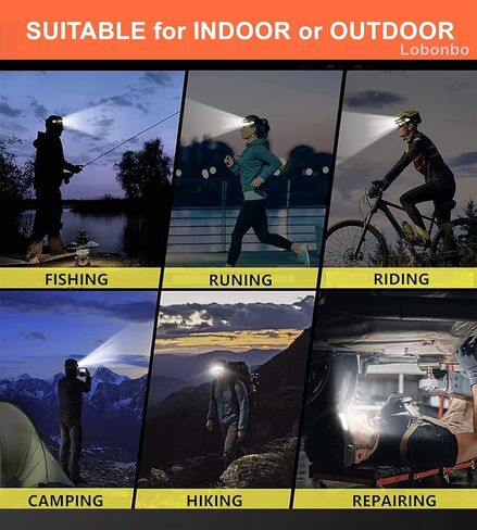 Headlamp Rechargeable, 230° Wide Beam Head Lamp,Portable Lightweight headlaght with Motion Sensor- Adults Camping Accessories Gear,Waterproof Head Light Flashlight for Cycling Fishing Repairing (1PC) in Kuwait
