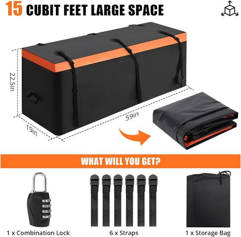 GarveeTech Hitch Cargo Carrier Bag 15 Cu Ft - Large Storage Space, Heavy Duty Waterproof Cargo Traveling Bag for Car Truck SUV ' Hitch Baskets, 6 Reinforced Straps in Saudi Arabia