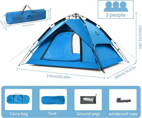 Naturehike Camping Tent, 3-4 Person Pop Up Tent for Camping, Easy Set up Instant Tent for Camping, 3 Person 4 Person Camping Tent in Saudi Arabia
