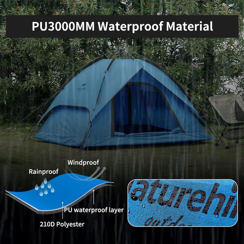 Naturehike Camping Tent, 3-4 Person Pop Up Tent for Camping, Easy Set up Instant Tent for Camping, 3 Person 4 Person Camping Tent in Saudi Arabia