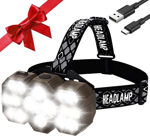 مصباح أمامي LED قابل لإعادة الشحن، 22000 لومن 14 مصباح أمامي LED + ضوء أحمر. مصابيح أمامية للبالغين، والتخييم، والخارج، وإضاءة القبعة الصلبة in Saudi Arabia