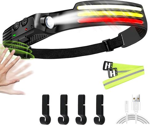 Rechargeable LED Headlamp, COB 230 ° Wide Beam, 2 Light Source Headlamp, Motion Sensor, 1200 Lumens, 8 Light Modes, IPX6 Waterproof, Headlamp Camping, Running, Cycling, Fishing in Saudi Arabia