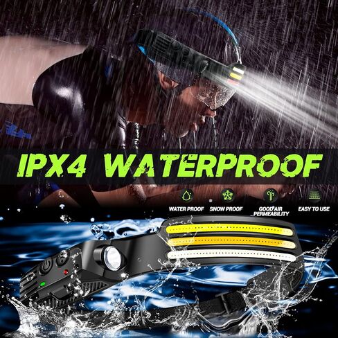 Rechargeable LED Headlamp, COB 230 ° Wide Beam, 2 Light Source Headlamp, Motion Sensor, 1200 Lumens, 8 Light Modes, IPX6 Waterproof, Headlamp Camping, Running, Cycling, Fishing in Saudi Arabia