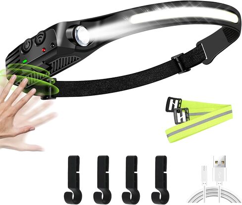 Rechargeable LED Headlamp, COB 230 ° Wide Beam, 2 Light Source Headlamp, Motion Sensor, 1200 Lumens, 8 Light Modes, IPX6 Waterproof, Headlamp Camping, Running, Cycling, Fishing in Saudi Arabia