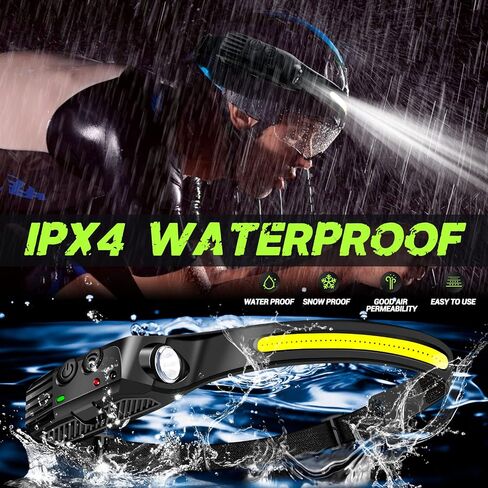 Rechargeable LED Headlamp, COB 230 ° Wide Beam, 2 Light Source Headlamp, Motion Sensor, 1200 Lumens, 8 Light Modes, IPX6 Waterproof, Headlamp Camping, Running, Cycling, Fishing in Saudi Arabia
