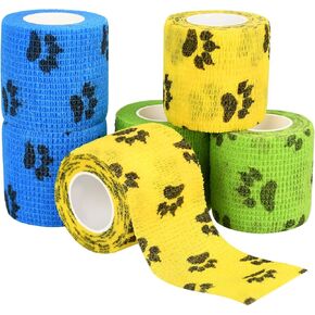 Vet Wraps, 1"/2"/3" Self Adhesive Bandage Wraps, Non-Woven Pet Wraps for Dogs Pet Animals & Ankle Sprains & Swelling (2", 6pcs, Paw Prints B)