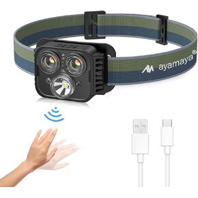 ayamaya Rechargeable Headlamp LED Head Lamps 6 Modes with Sensor -500 Lumens Super Bright IPX4 Waterproof USB Headlights with Adjustable Headband for Adults and Kids - Running, Hiking & Camping
