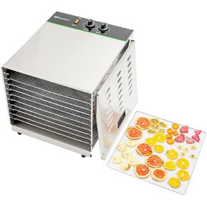 Restaurantware Hi Tek Food Dehydrator 1 Food Dryer Machine - 120V/1000W 10 Shelves Stainless Steel Dehydrator For Food Built-In Timer No-Slip Feet Removable Door