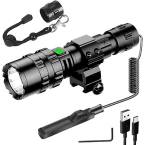 5000 Lumen Picatinny Flashlights, Tactical Flashlight with Picatinny Rails Mount and Pressure Switch, 5 Modes Rifle Flashlight USB Rechargeable Light for Outdoor Hiking