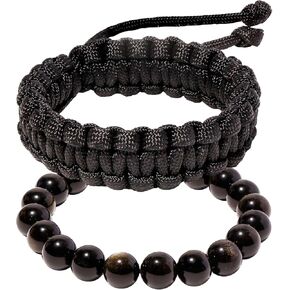 10mm Gold Obsidian Beaded Bracelets for Women and Men Protection Outdoor Hiking Camping Survival Paracord Bracelets 2Pcs