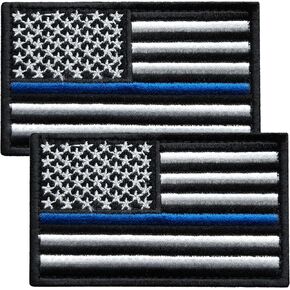 2Pcs Thin Blue Line Flag, Regular and Reversed, Embroidered American Flag Patch Sew on Opt with Thin Blue Line, Police Patch for Vest, Police Backpack, Bulletproof Vest, Tactical Gear, 3x2