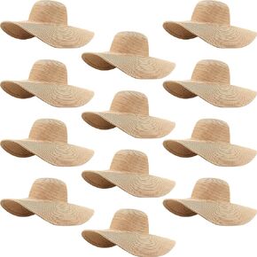 12 Pcs Beach Hat for Women Wide Brim Hat Bulk Sun Hats Big Foldable UV Hat Roll up Travel Hat UPF 50+