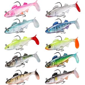 Pre-Rigged Soft Fishing Lures 10PCS, Jig Head Paddle Tail Swimbaits for Saltwater Freshwater, Bass,Trout,Crappie, Unique Fishing Gifts for Men