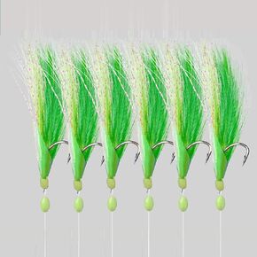 Ocean CAT 10Packs 6 Hook/Set Bait Rigs Saltwater, Saltwater Fishing Bait Rigs, Green Feather Fishskin String Hook Saltwater Glow Fishing Beads High Carbon Hooks for Freshwater