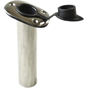 MARINE CITY Heavy Duty Stainless Steel Flush Mount Rod Holder and PVC Liner with Cap and Gasket 15 Degree for Marines – Boats – Yachts – Kayaks (Pack of 1)