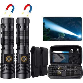 Rechargeable Magnetic Flashlight 20000 High Lumens - 1500 Meters Long Beam Super Bright LED Tactical Flashlight with Holster USB Zoomable 5Modes small Long Beam Spotlight Flashlight for Camping